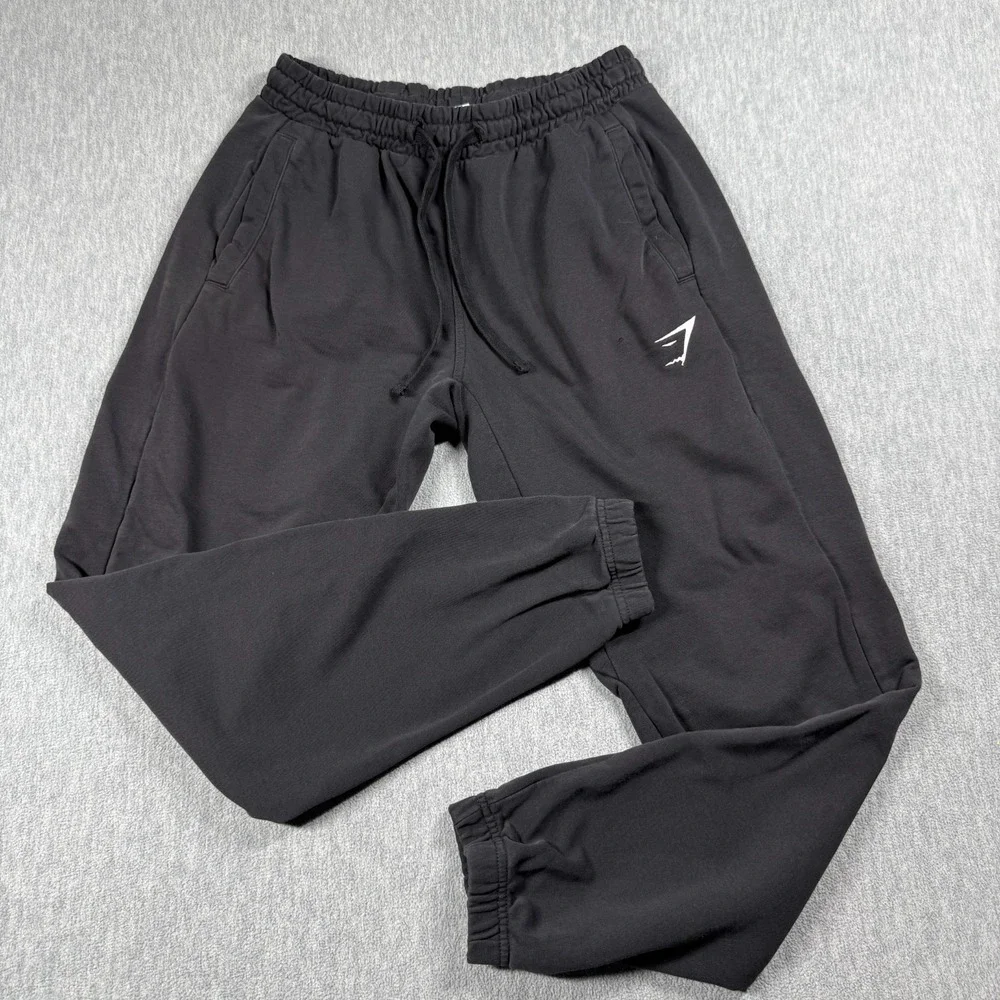 Gymshark Sweatpants Mens M Black Heavyweight Cotton Blend Elastic Cuff Jogge